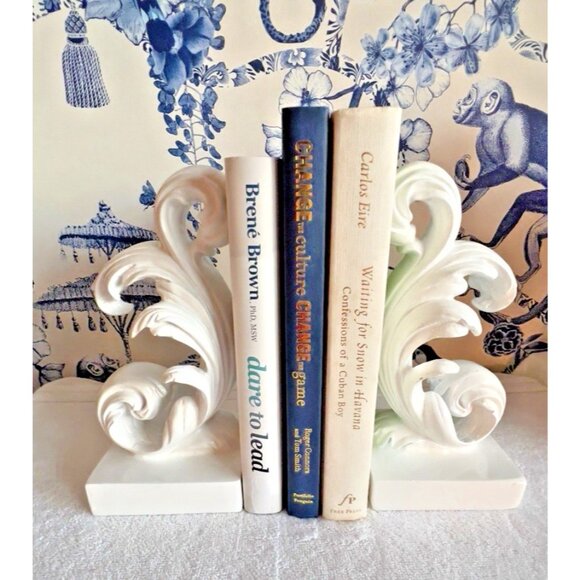 Rococo Baroque Scroll BOOKENDS High Gloss White 8.5"H x 4"W - Picture 2 of 7